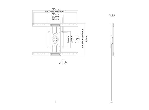 PureMounts  Wallmount - Rotation VESA 200-600, black, 50kg