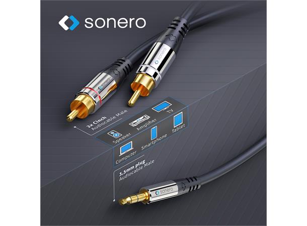 SoneroPremium stereo minijack-phono 1,5m 3.5mm/2xRCA, trippel skjerm, 4.0mm PVC