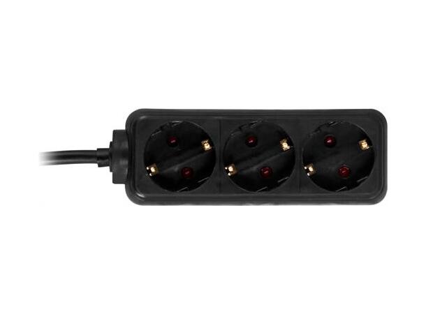 Grenuttak 3-veis, 1.5meter, sort 3500W maks, barnesikret, CEE