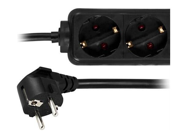 Grenuttak 3-veis, 1.5meter, sort 3500W maks, barnesikret, CEE