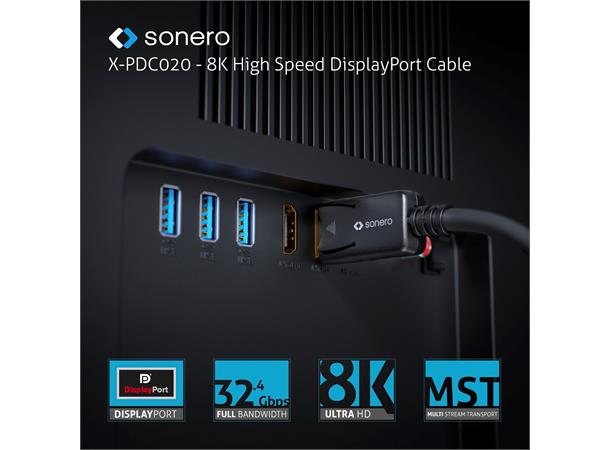 Sonero DisplayPort 8K kabel, 1m DP 1.4, 32.4Gbps, UHD-2 60Hz