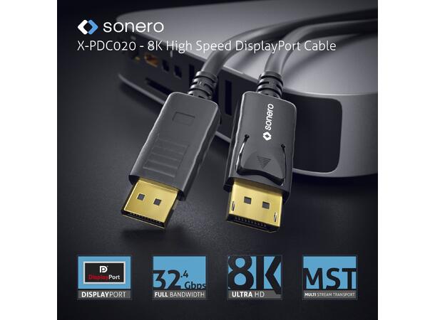 Sonero DisplayPort 8K kabel, 1m DP 1.4, 32.4Gbps, UHD-2 60Hz