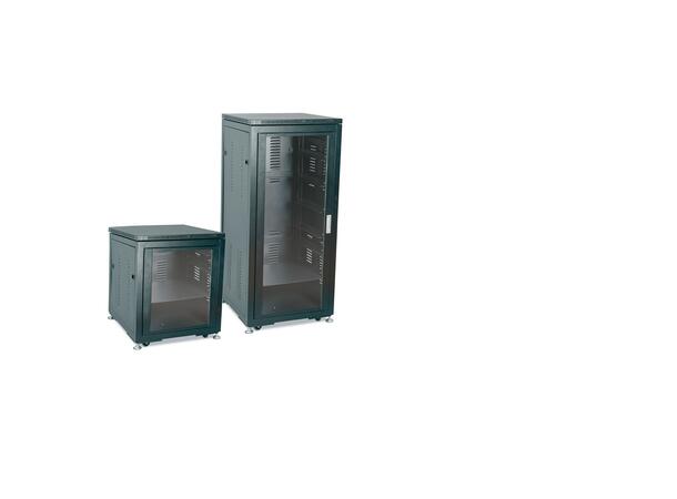 Workpro - 19'' rack cabinet 24 HU. Black 585x585x1300mm glass door, Wheels, lock