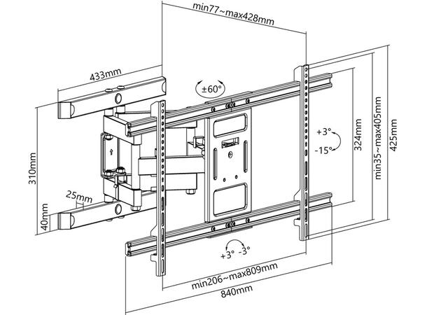 Goobay Wall Mount  Pro FULLMOTION (XL) 800x600 VESA, max. 60 kg, Svingarm